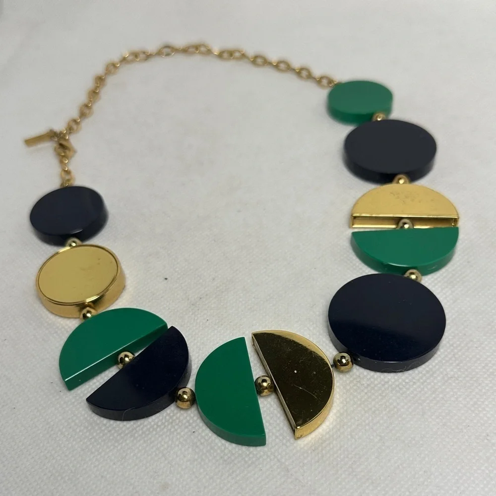 Kate Spade New York Green Navy & Gold Geometric Disc Statement Necklace 22”